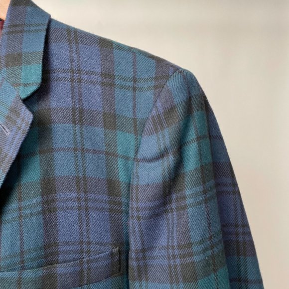 Vintage Lightweight Wool Black Watch Tartan Plaid Blazer Jacket, Size Mens M/L - Picture 2 of 8